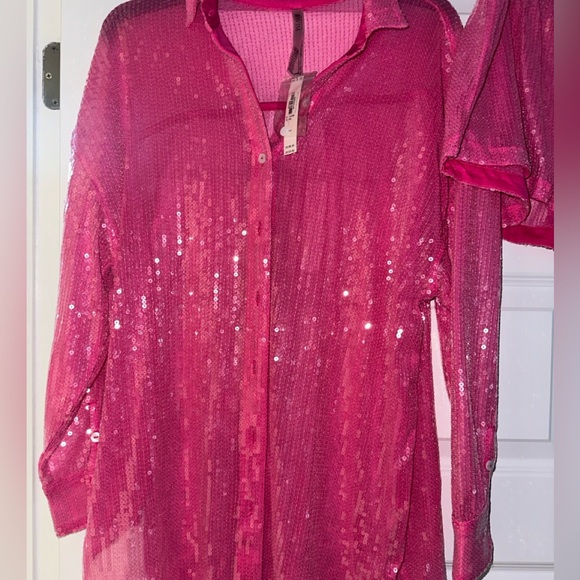Victoria Secret Sequin Cover Up Swim Outfit Small Top Short Pink Fuchsia Set - Picture 6 of 6